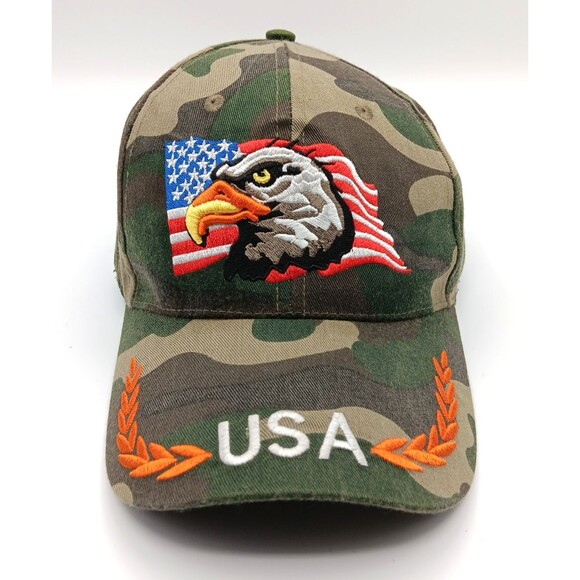 USA American Flag Eagle Patriotic Baseball Hat Cap 7 1/4 Trucker Military Camo - Picture 1 of 8